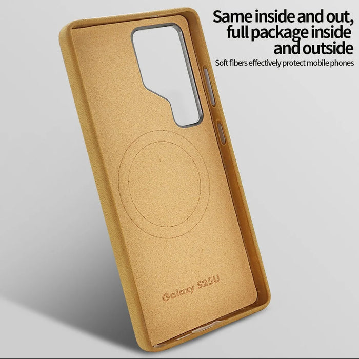 For Samsung Galaxy S24 Ultra Magnetic Case Retro Jeans Texture PU + PC Phone Cover - Light Brown - 2