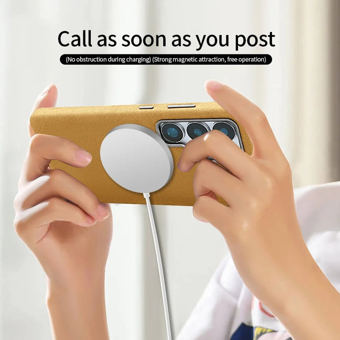 For Samsung Galaxy S24 Ultra Magnetic Case Retro Jeans Texture PU + PC Phone Cover - Light Brown - 3