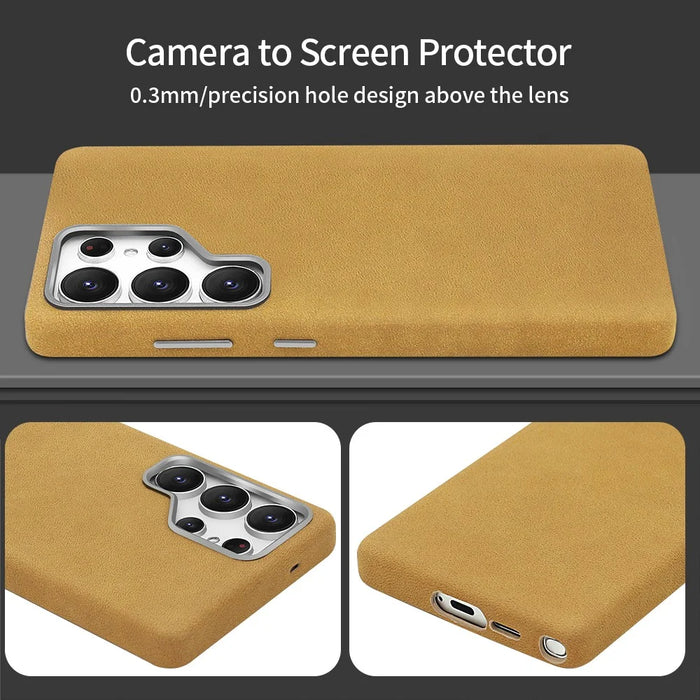 For Samsung Galaxy S24 Ultra Magnetic Case Retro Jeans Texture PU + PC Phone Cover - Light Brown - 4