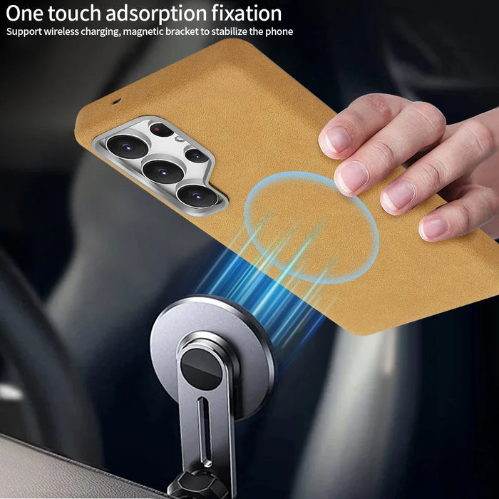 For Samsung Galaxy S24 Ultra Magnetic Case Retro Jeans Texture PU + PC Phone Cover - Light Brown - 5
