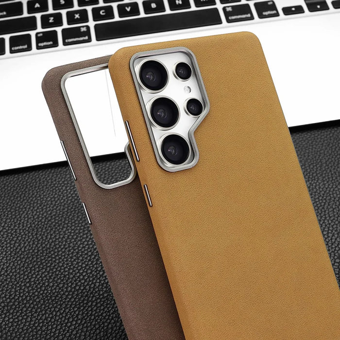 For Samsung Galaxy S24 Ultra Magnetic Case Retro Jeans Texture PU + PC Phone Cover - Light Brown - 7