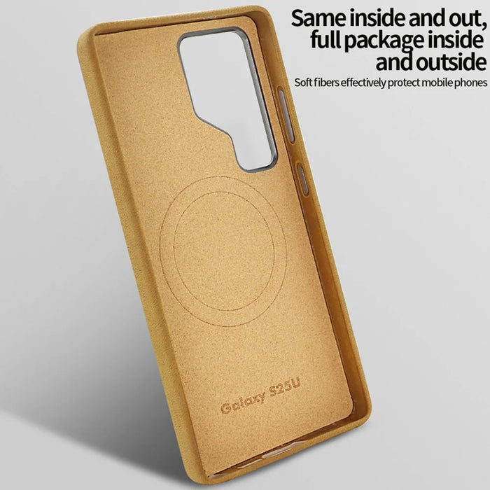 For Samsung Galaxy S25 Ultra Magnetic Case Retro Jeans Texture PU + PC Phone Cover - Light Brown - 2