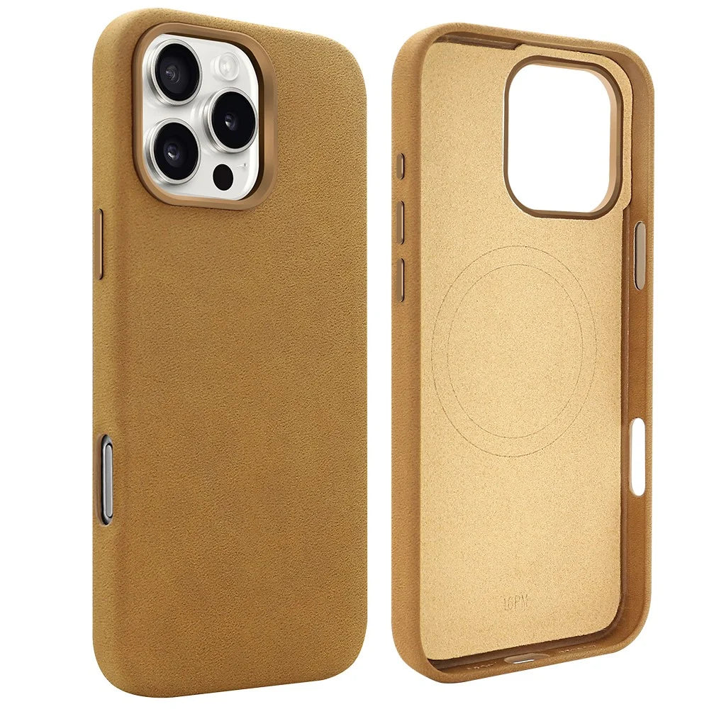 For iPhone 16 Pro Magnetic Case Retro Jeans Texture PU + PC Phone Cover - Light Brown - 1