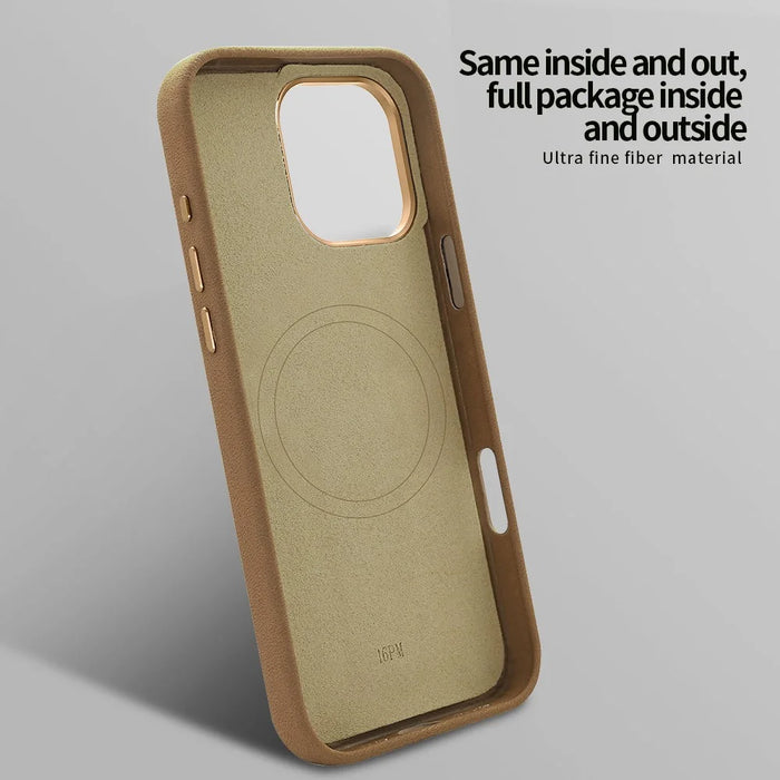 For iPhone 16 Pro Magnetic Case Retro Jeans Texture PU + PC Phone Cover - Light Brown - 2