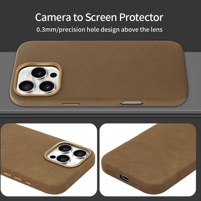 For iPhone 16 Pro Magnetic Case Retro Jeans Texture PU + PC Phone Cover - Light Brown - 4