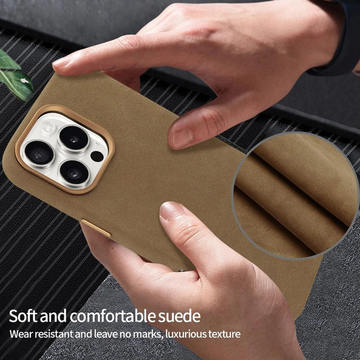For iPhone 16 Pro Magnetic Case Retro Jeans Texture PU + PC Phone Cover - Light Brown - 6