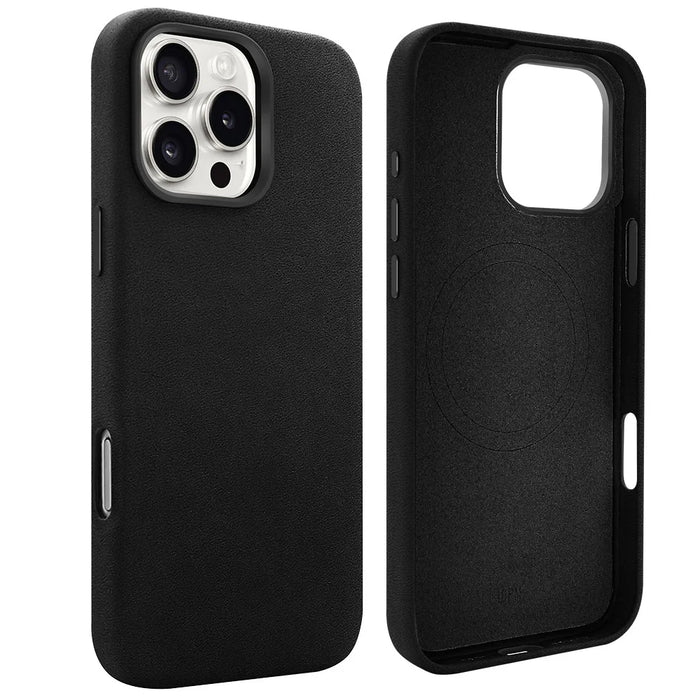 For iPhone 16 Pro Max Magnetic Case Retro Jeans Texture PU + PC Phone Cover - Black - 1