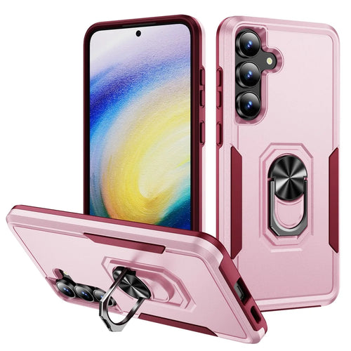 For Samsung Galaxy S25 FE Case Military Grade Ring Kickstand PC + TPU Phone Cover - Pink + Rose - 1