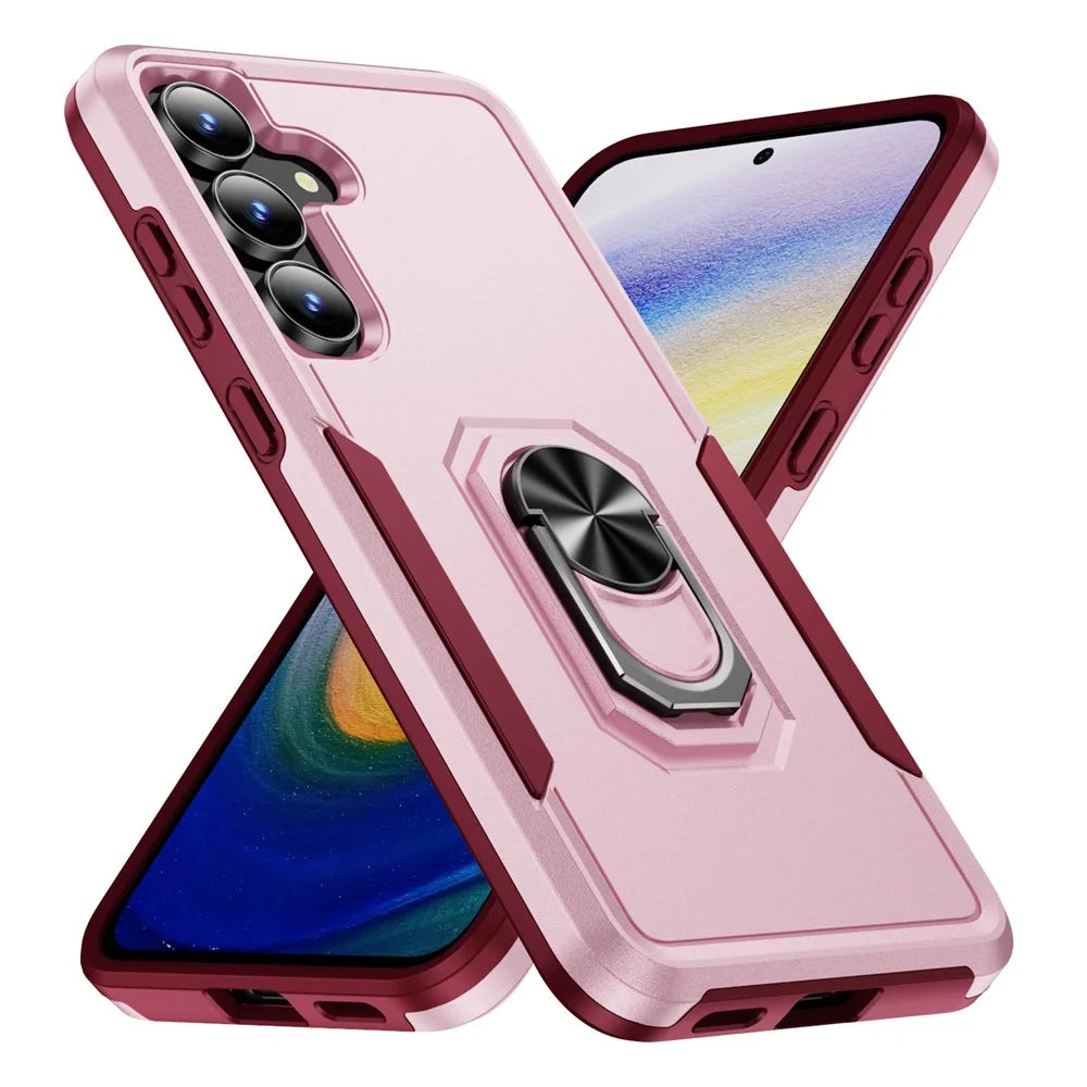For Samsung Galaxy S25 FE Case Military Grade Ring Kickstand PC + TPU Phone Cover - Pink + Rose - 2