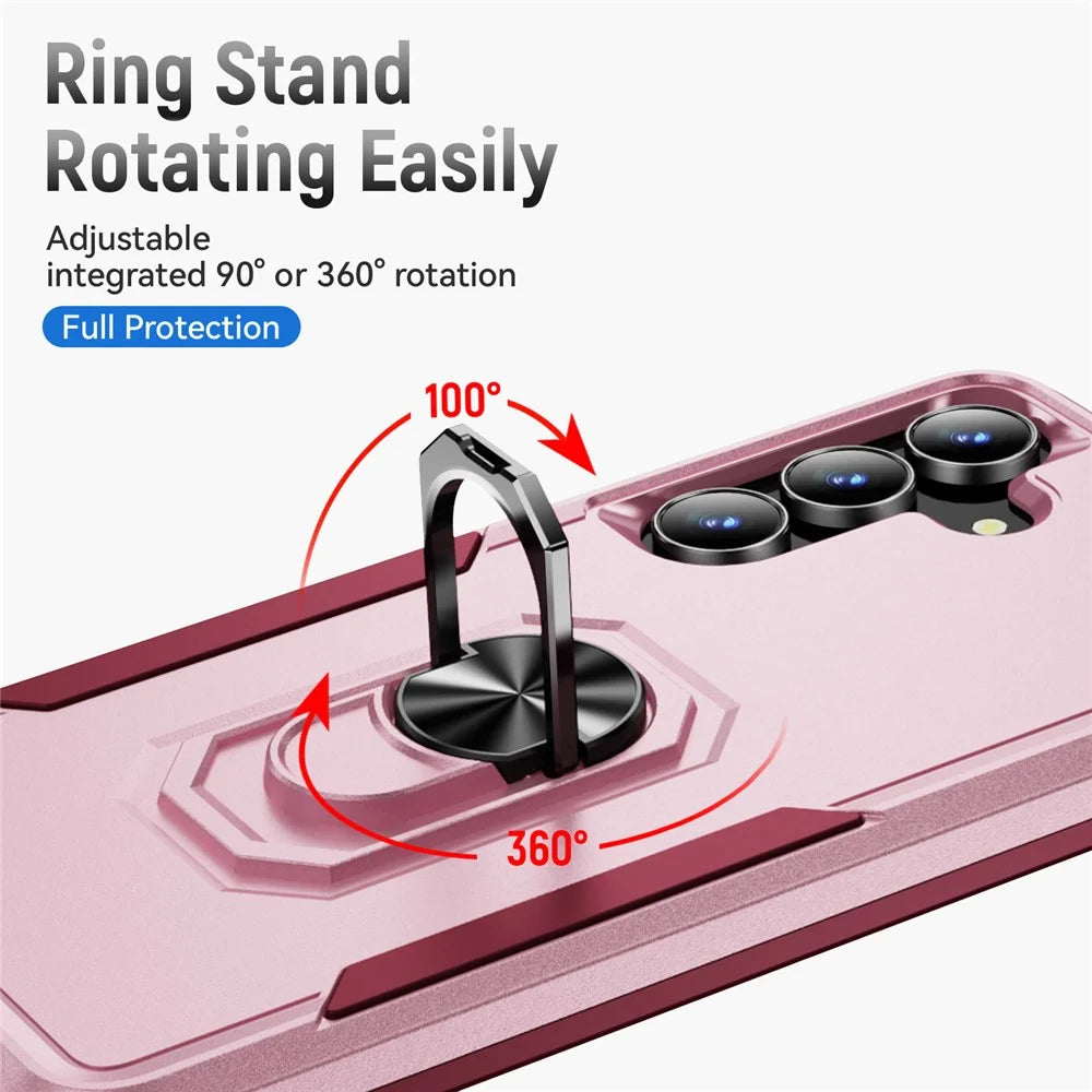 For Samsung Galaxy S25 FE Case Military Grade Ring Kickstand PC + TPU Phone Cover - Pink + Rose - 3