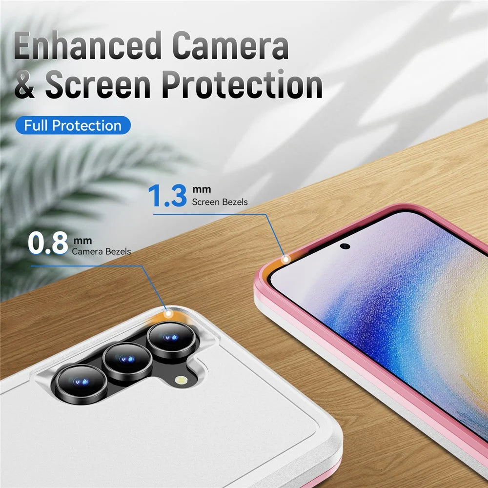 For Samsung Galaxy S25 FE Case PC + TPU Military Grade Drop Protective Phone Cover - White + Pink - 3