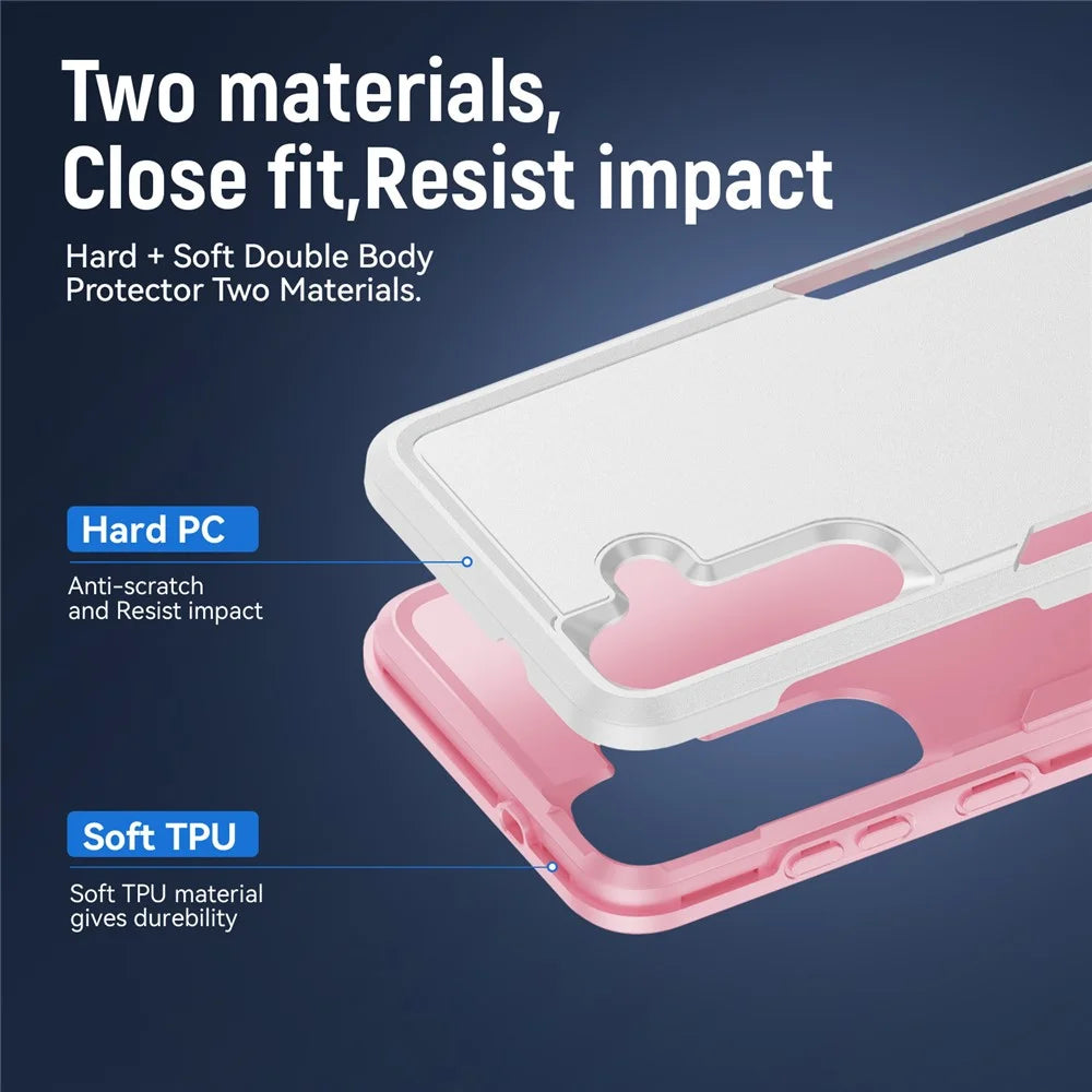 For Samsung Galaxy S25 FE Case PC + TPU Military Grade Drop Protective Phone Cover - White + Pink - 5