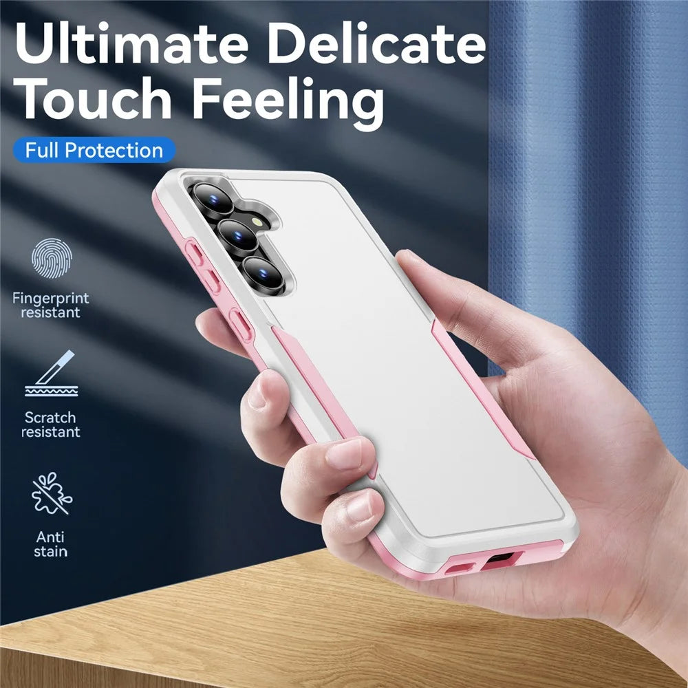 For Samsung Galaxy S25 FE Case PC + TPU Military Grade Drop Protective Phone Cover - White + Pink - 6