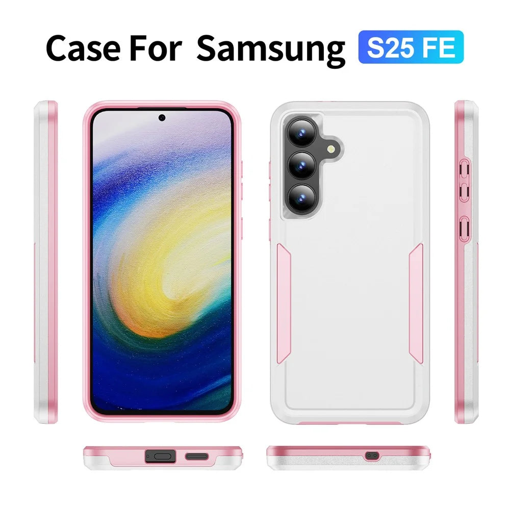 For Samsung Galaxy S25 FE Case PC + TPU Military Grade Drop Protective Phone Cover - White + Pink - 7