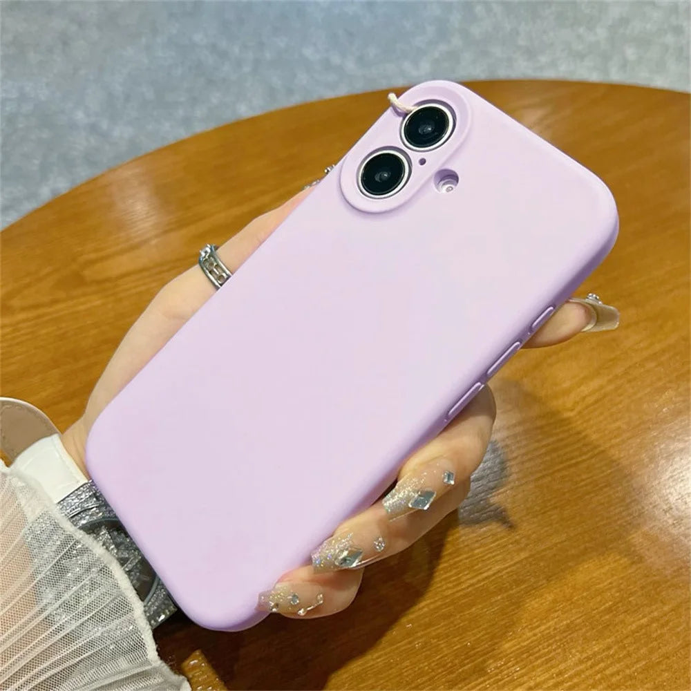 For iPhone 16 Case Precise Cutouts Liquid Silicone + PC Phone Cover with Camera Touch Control Button - Light Purple - 1