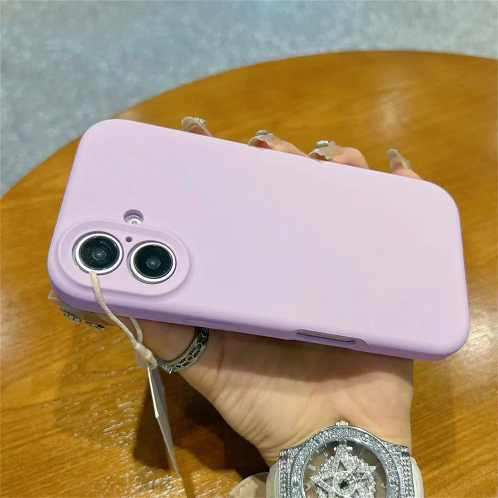 For iPhone 16 Case Precise Cutouts Liquid Silicone + PC Phone Cover with Camera Touch Control Button - Light Purple - 2