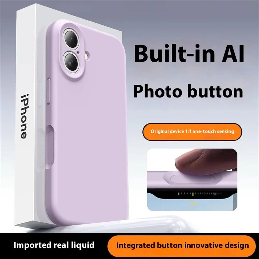 For iPhone 16 Case Precise Cutouts Liquid Silicone + PC Phone Cover with Camera Touch Control Button - Light Purple - 3