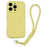 For iPhone 16 Pro Case Precise Cutouts Liquid Silicone + PC Phone Cover with Wrist Strap - Light Yellow - 1