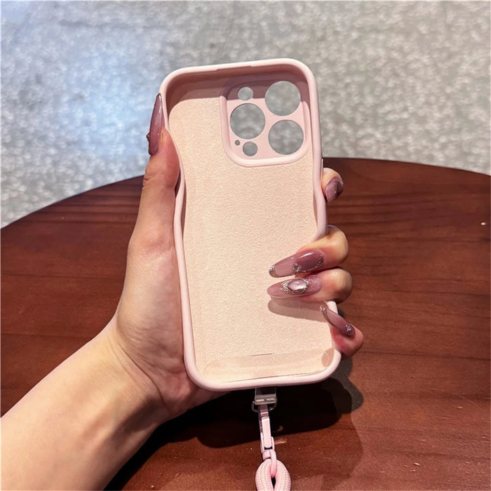 For iPhone 13 Pro Max Case Precise Cutouts Liquid Silicone + PC Phone Cover with Wrist Strap - Light Yellow - 3