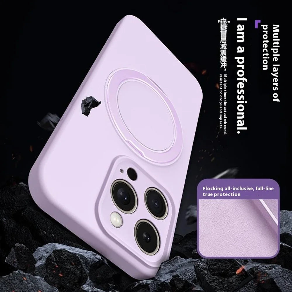 For iPhone 15 Pro Magnetic Case Rotating Kickstand Liquid Silicone PC Phone Cover Skin Touch - Baby Blue - 3