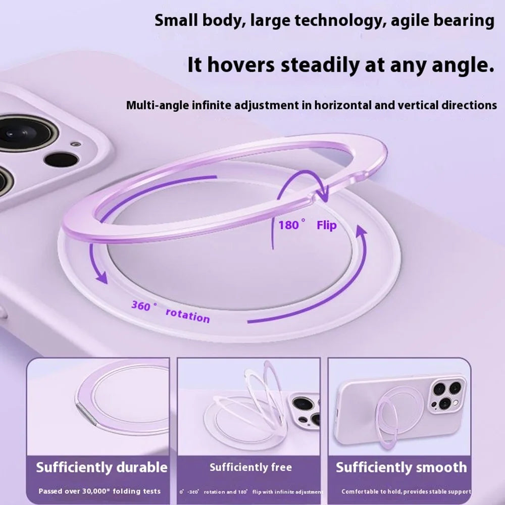 For iPhone 15 Pro Magnetic Case Rotating Kickstand Liquid Silicone PC Phone Cover Skin Touch - Baby Blue - 4