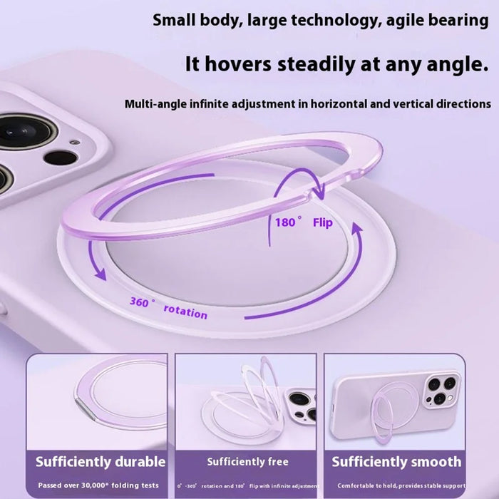For iPhone 15 Pro Magnetic Case Rotating Kickstand Liquid Silicone PC Phone Cover Skin Touch - Baby Blue - 4