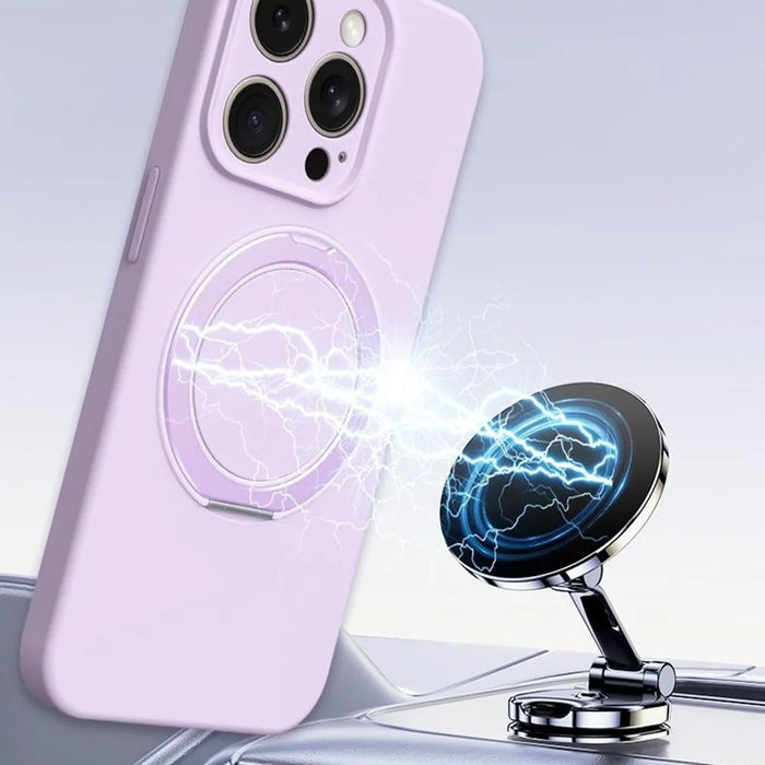 For iPhone 15 Pro Magnetic Case Rotating Kickstand Liquid Silicone PC Phone Cover Skin Touch - Baby Blue - 5