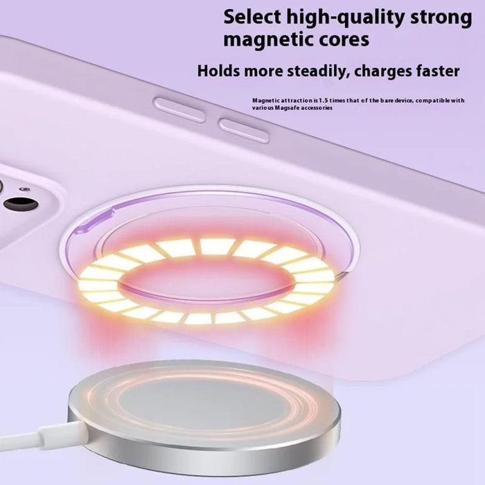 For iPhone 15 Pro Magnetic Case Rotating Kickstand Liquid Silicone PC Phone Cover Skin Touch - Baby Blue - 6