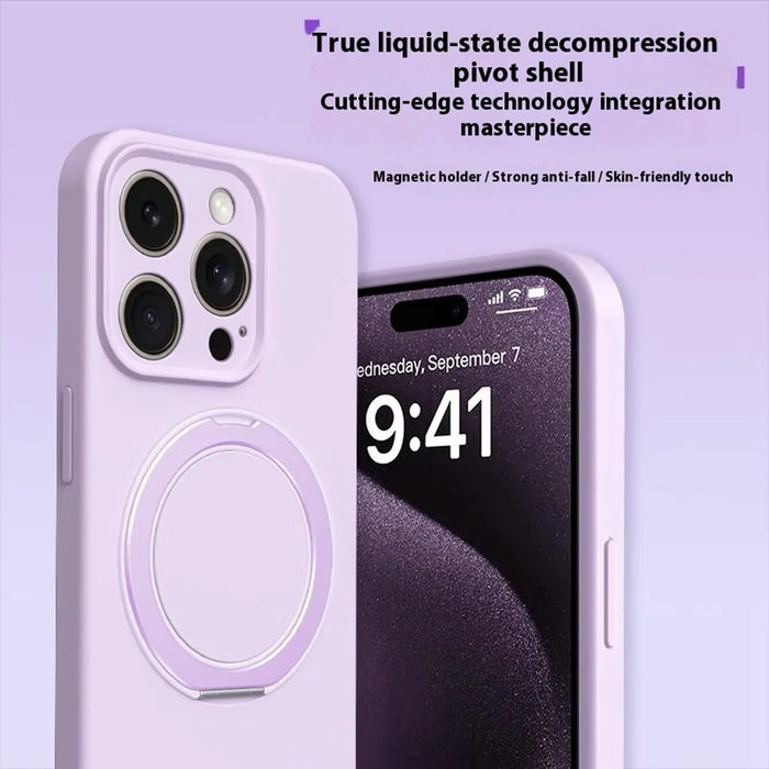 For iPhone 15 Pro Magnetic Case Rotating Kickstand Liquid Silicone PC Phone Cover Skin Touch - Baby Blue - 7