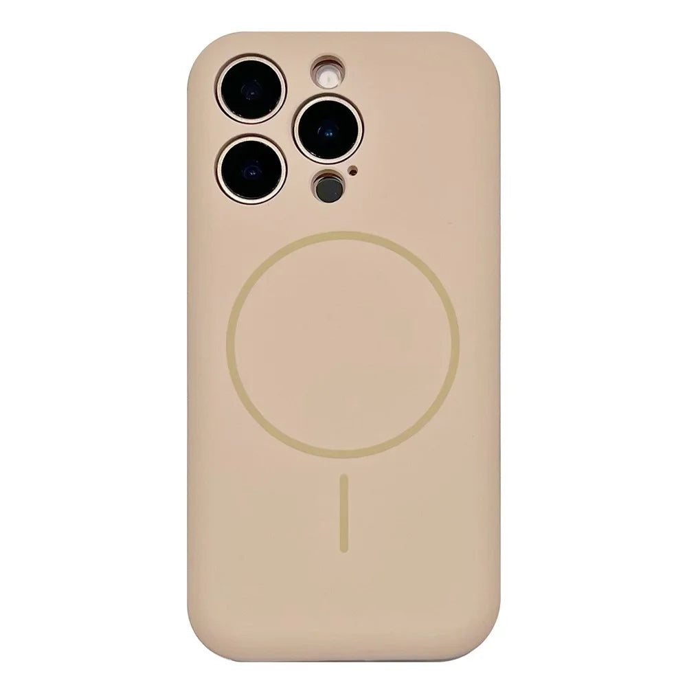 For iPhone 14 Pro Magnetic Case Skin Touch Liquid Silicone PC Shockproof Phone Cover - Desert Gold - 1