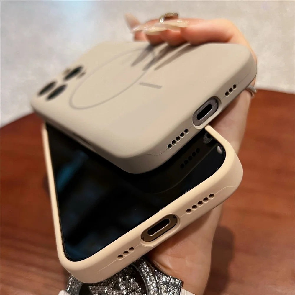 For iPhone 14 Pro Magnetic Case Skin Touch Liquid Silicone PC Shockproof Phone Cover - Desert Gold - 5