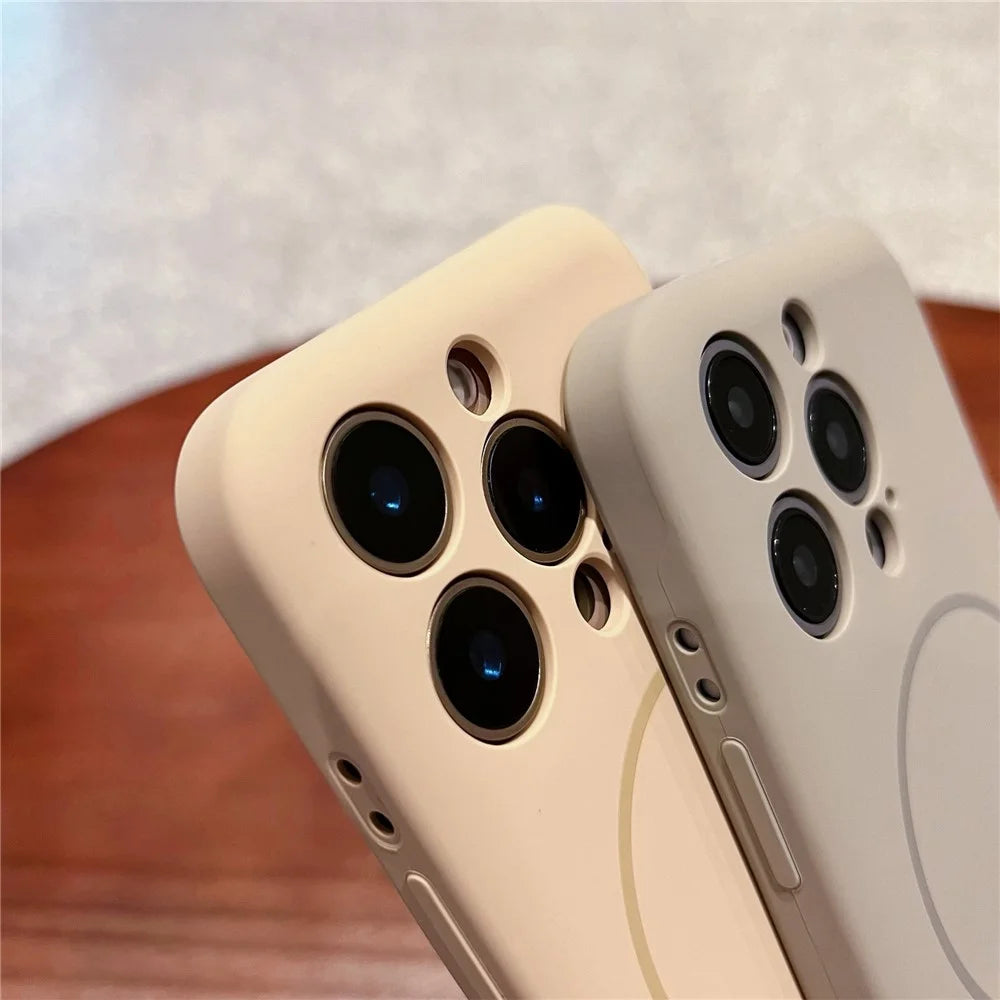 For iPhone 15 Pro Magnetic Case Skin Touch Liquid Silicone PC Shockproof Phone Cover - Desert Gold - 4