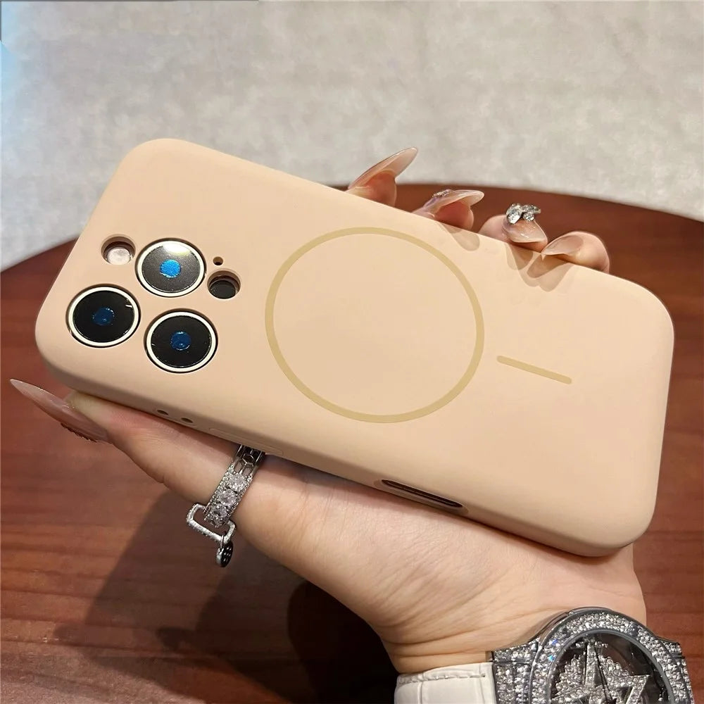 For iPhone 16 Pro Magnetic Case Skin Touch Liquid Silicone PC Shockproof Phone Cover - Desert Gold - 4