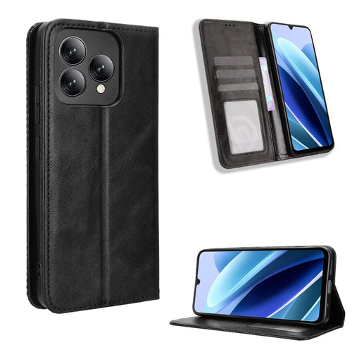 For Cubot A40 Leather Case Wallet Stand Retro Texture Phone Cover - Black - 1