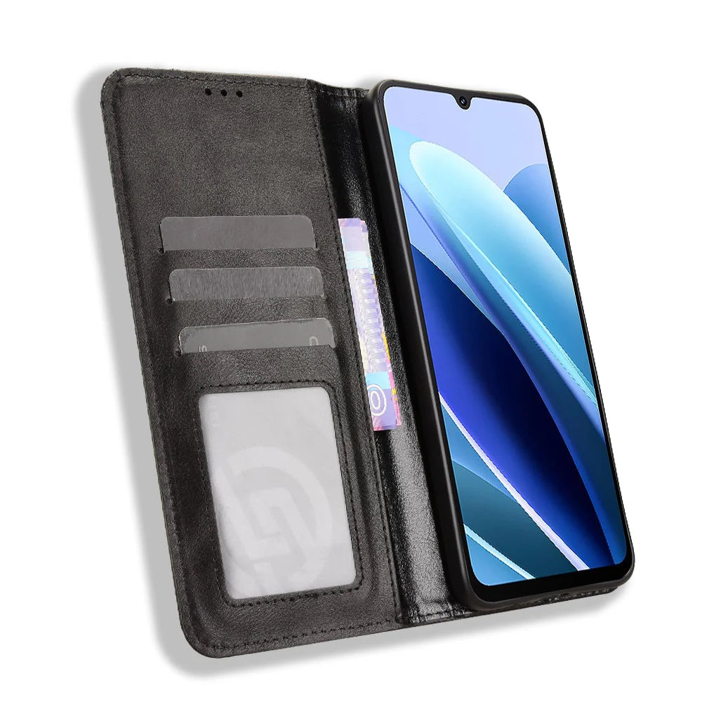 For Cubot A40 Leather Case Wallet Stand Retro Texture Phone Cover - Black - 6