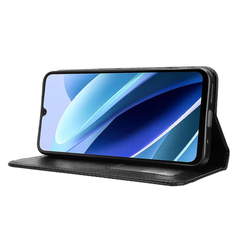 For Cubot A40 Leather Case Wallet Stand Retro Texture Phone Cover - Black - 7