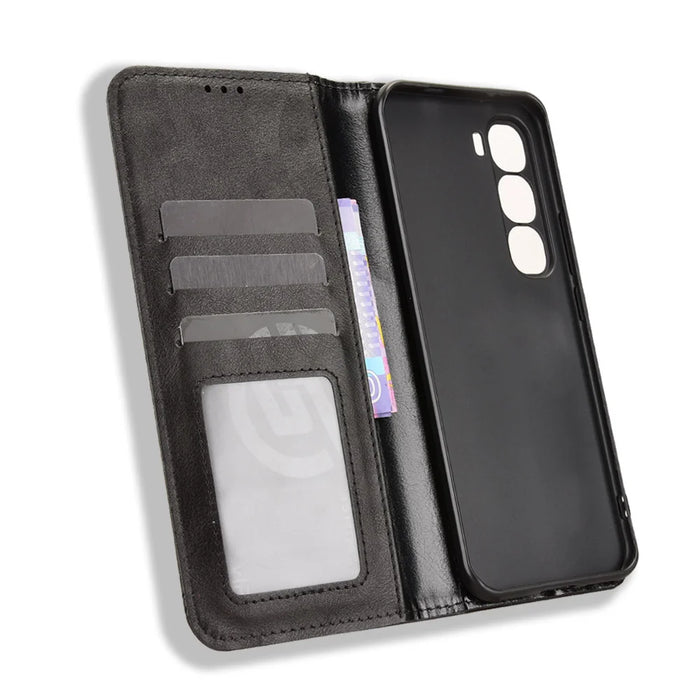 For Infinix Hot 60 Pro+ 4G Leather Case Wallet Stand Retro Texture Phone Cover - Black - 5