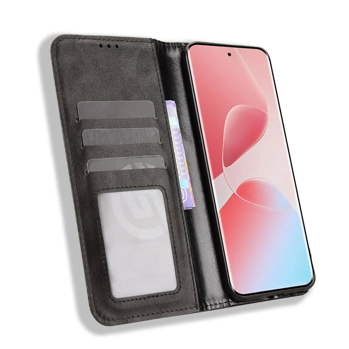 For Infinix Hot 60 Pro+ 4G Leather Case Wallet Stand Retro Texture Phone Cover - Black - 6