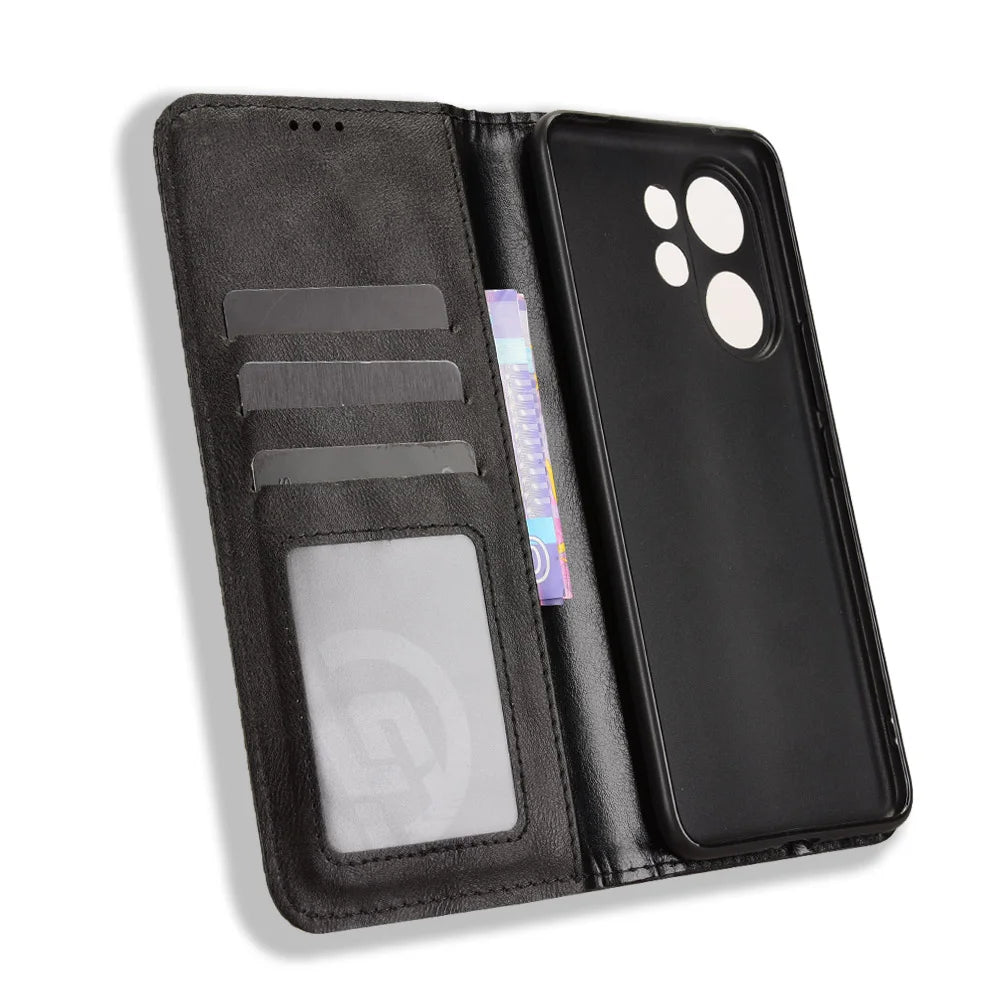 For vivo V60 5G Leather Case Wallet Stand Retro Texture Phone Cover - Black - 5