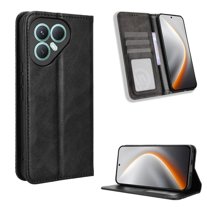 For TECNO Pova 7 Ultra 5G Leather Case Wallet Stand Retro Texture Phone Cover - Black - 1