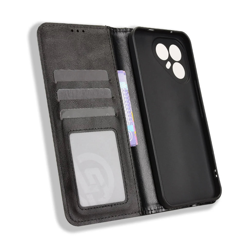 For TECNO Pova 7 Pro 5G Leather Case Wallet Stand Retro Texture Phone Cover - Black - 5