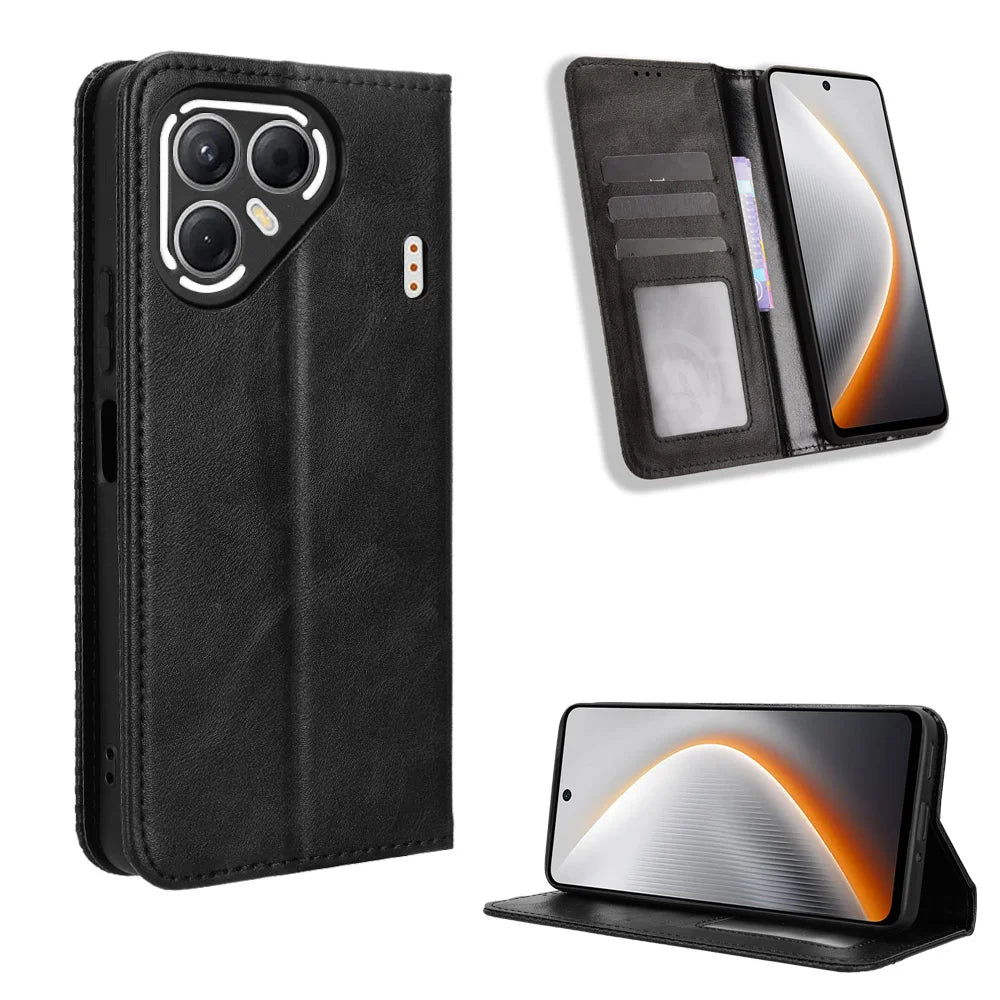 For TECNO Pova 7 5G Leather Case Wallet Stand Retro Texture Phone Cover - Black - 1