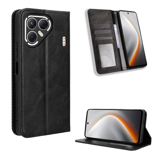 For TECNO Pova 7 5G Leather Case Wallet Stand Retro Texture Phone Cover - Black - 1