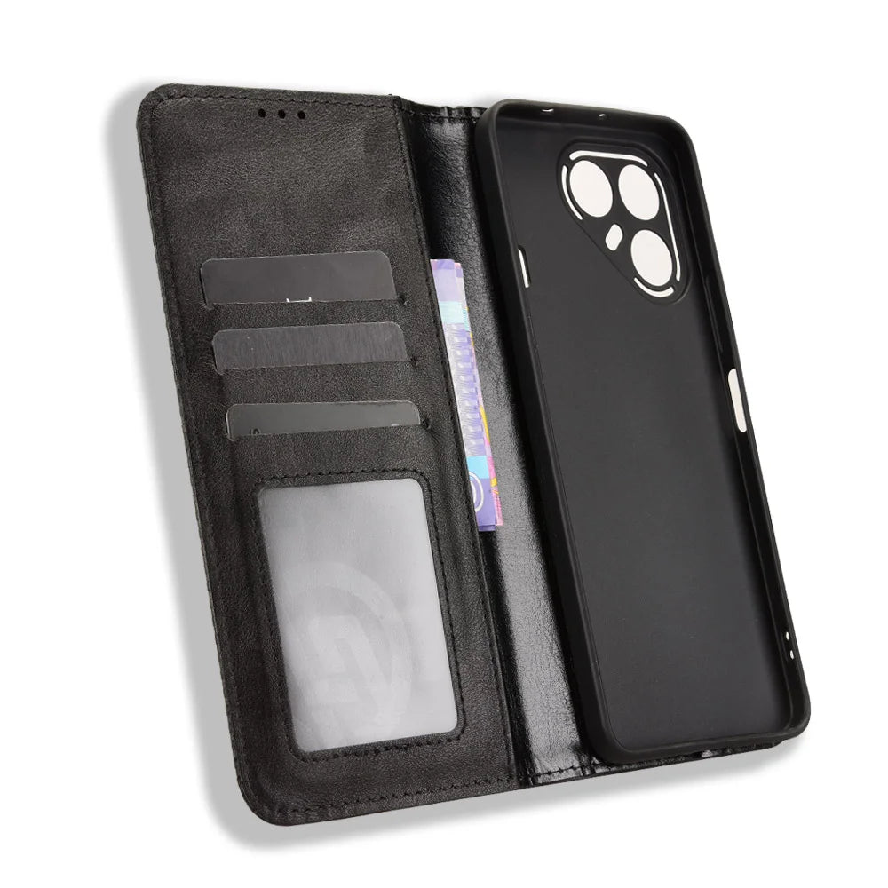 For TECNO Pova 7 5G Leather Case Wallet Stand Retro Texture Phone Cover - Black - 5