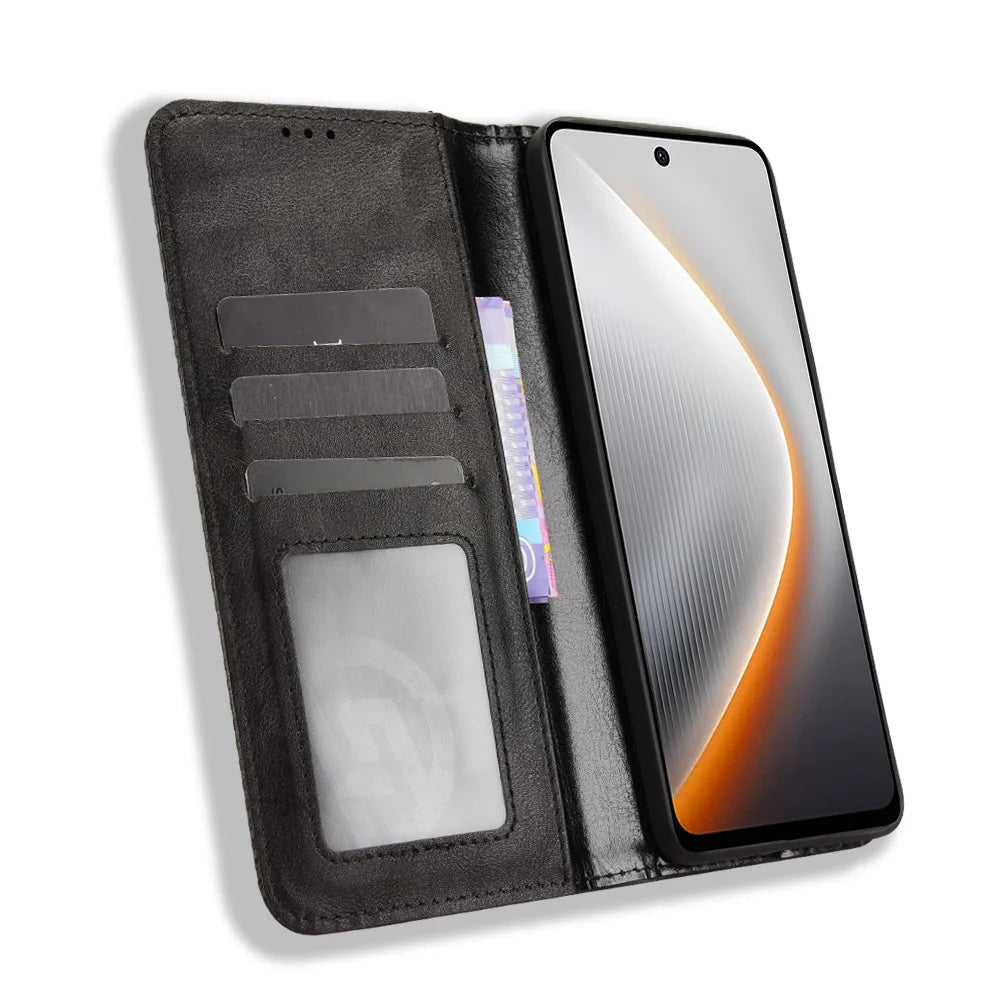 For TECNO Pova 7 5G Leather Case Wallet Stand Retro Texture Phone Cover - Black - 6