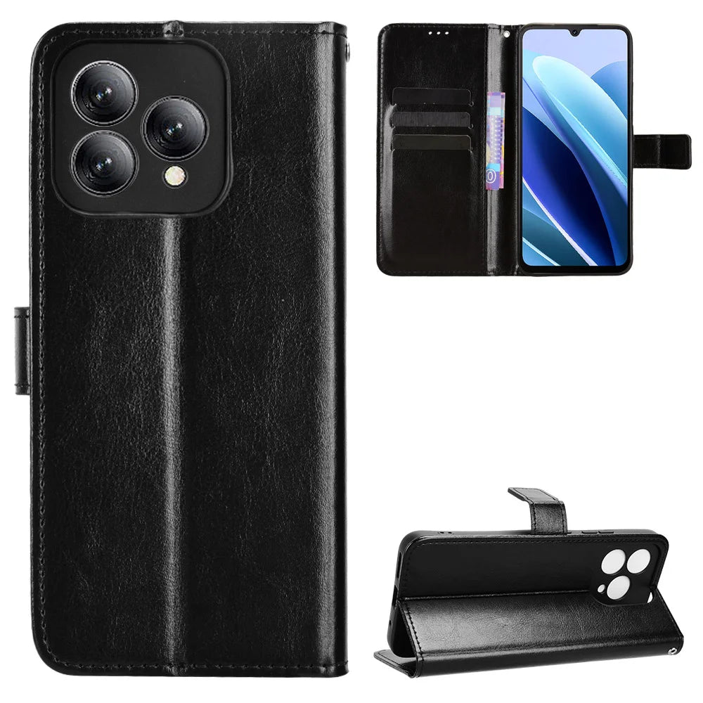 For Cubot A40 PU Leather Case with Strap Crazy Horse Texture Phone Wallet Cover - Black - 1