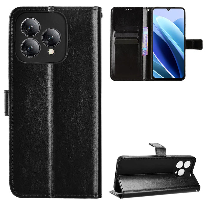 For Cubot A40 PU Leather Case with Strap Crazy Horse Texture Phone Wallet Cover - Black - 1