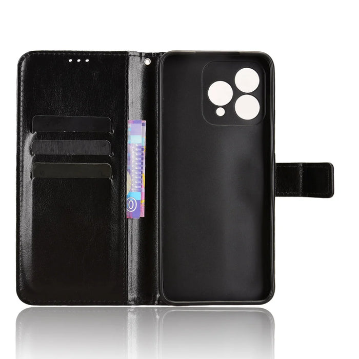 For Cubot A40 PU Leather Case with Strap Crazy Horse Texture Phone Wallet Cover - Black - 4