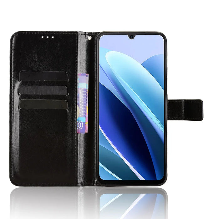 For Cubot A40 PU Leather Case with Strap Crazy Horse Texture Phone Wallet Cover - Black - 5