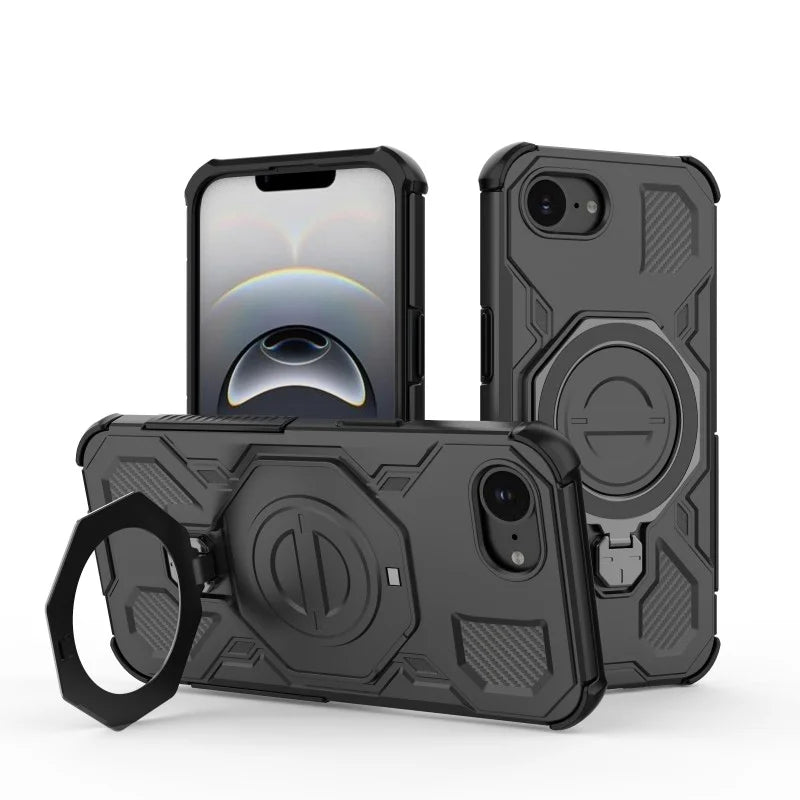 WANLONFENG For iPhone 17e / 16e Case Kickstand with 2Pcs Screen Film  KJ Series PC TPU Phone Cover (Big Lens Hole) - Black - 3